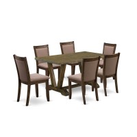 V776Mz748-7 - 7-Pc Dinette Room Set - 6 Dining Room Chairs And 1 Dining Table (Distressed Jacobean Finish)