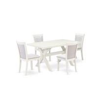 X026Mz001-5 5-Piece Dinette Set Contains A Modern Dining Table And 4 Cream Dining Room Chairs - Wire Brushed Linen White Finish