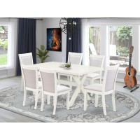 X026Mz001-7 7-Piece Dining Set Contains A Dining Table And 6 Cream Upholstered Dining Chairs - Wire Brushed Linen White Finish