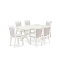 X026Mz001-7 7-Piece Dining Set Contains A Dining Table And 6 Cream Upholstered Dining Chairs - Wire Brushed Linen White Finish