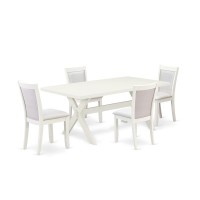 X027Mz001-5 5-Pc Dining Table Set Includes A Kitchen Table And 4 Cream Modern Dining Chairs - Wire Brushed Linen White Finish