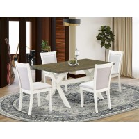 X076Mz001-5 5-Piece Dining Set Consists Of A Wooden Dining Table And 4 Cream Dining Chairs - Wire Brushed Linen White Finish