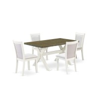X076Mz001-5 5-Piece Dining Set Consists Of A Wooden Dining Table And 4 Cream Dining Chairs - Wire Brushed Linen White Finish