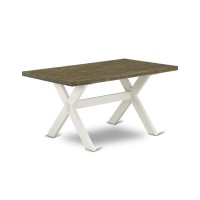 X076Mz015-6 6-Pc Table Set Consists Of A Wood Table - 4 Baby Blue Padded Chairs And A Wood Bench - Wire Brushed Linen White Finish
