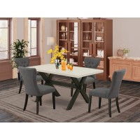 X626Ga650-5 5-Pc Dining Table Set Included 4 Parson Chairs Upholstered Seat And High Button Tufted Chair Back And Rectangular Table With Linen White Dining Table Top (Black Finish)