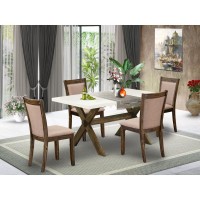 X726Mz716-5 5 Pc Modern Dining Set - A Table With Trestle Base And 4 Modern Chairs For Dining Room - Distressed Jacobean Finish