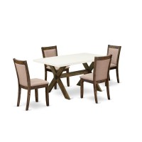 X726Mz716-5 5 Pc Modern Dining Set - A Table With Trestle Base And 4 Modern Chairs For Dining Room - Distressed Jacobean Finish
