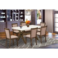 X726Mz716-7 7 Piece Modern Table Set - A Dining Table With Trestle Base And 6 Dining Room Chairs - Distressed Jacobean Finish