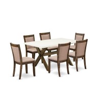 X726Mz716-7 7 Piece Modern Table Set - A Dining Table With Trestle Base And 6 Dining Room Chairs - Distressed Jacobean Finish