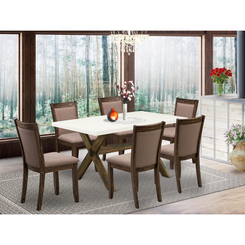 X726Mz748-7 - 7-Pc Dinette Set - 6 Parson Dining Room Chairs And 1 Modern Dining Table (Distressed Jacobean Finish)