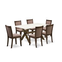 X726Mz748-7 - 7-Pc Dinette Set - 6 Parson Dining Room Chairs And 1 Modern Dining Table (Distressed Jacobean Finish)