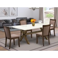 X727Mz748-5 5 Piece Dinette Set - A Wooden Dining Table With Trestle Base And 4 Coffee Wooded Chairs - Distressed Jacobean Finish