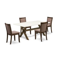 X727Mz748-5 5 Piece Dinette Set - A Wooden Dining Table With Trestle Base And 4 Coffee Wooded Chairs - Distressed Jacobean Finish