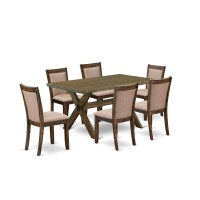 X776Mz716-7 7 Pc Modern Kitchen Dining Set - A Dining Table With Trestle Base And 6 Dining Chairs - Distressed Jacobean Finish