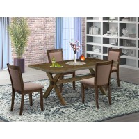 X776Mz748-5 - 5-Pc Modern Dining Set - 4 Parson Chairs And 1 Dining Table (Distressed Jacobean Finish)