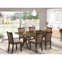 X776Mz748-7 - 7-Pc Modern Dining Table Set - 6 Dining Chairs And 1 Wooden Dining Table (Distressed Jacobean Finish)