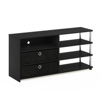Furinno Jaya Simple Design Tv Stand For Up To 55-Inch With Bins, Americano, Stainless Steel Tubes