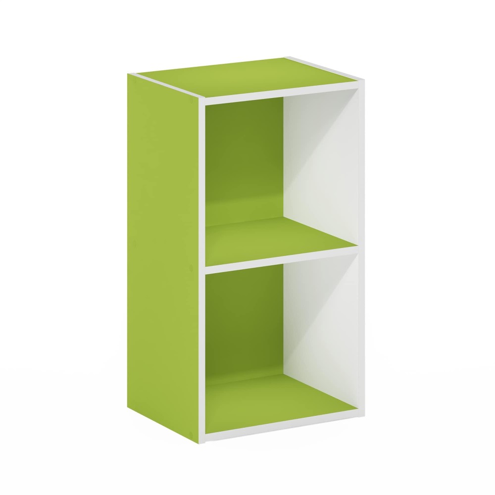 Furinno Luder Bookcase / Book / Storage, 2-Tier Cube, Green/White