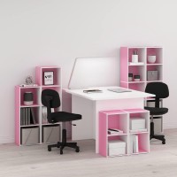 Furinno Luder Bookcase / Book / Storage, 4-Tier Cube, Pink/White