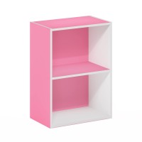 Furinno Luder Bookcase / Book / Storage, 2-Tier, Pink/White