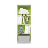 Furinno Luder Bookcase / Book / Storage, 4-Tier, Green/White