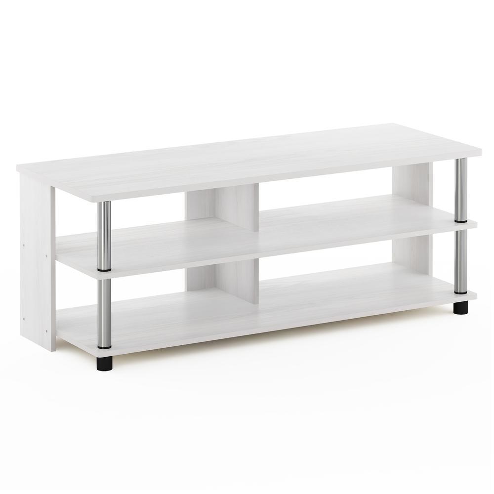 Furinno Sully 3-Tier Tv Stand For Tv Up To 48, White Oak, Stainless Steel Tubes