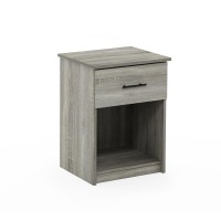 Furinno Tidur Nightstand With Handle With One Drawer, French Oak Grey