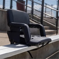 Black Portable Lightweight Reclining Stadium Chair With Armrests, Padded Back & Seat With Dual Storage Pockets And Backpack Straps