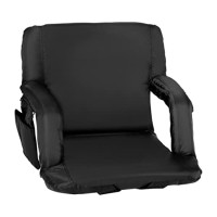 Black Portable Lightweight Reclining Stadium Chair With Armrests, Padded Back & Seat With Dual Storage Pockets And Backpack Straps