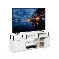 Furinno Jensen Entertainment Center Stand For Tv Up To 70 Inch, Plastic Pole, Solid White/Black