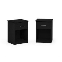Furinno Tidur Nightstand With Handle With One Drawer, Set Of 2, Americano