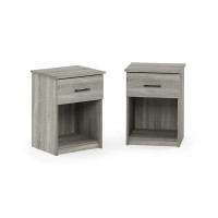 Furinno Tidur Nightstand With Handle With One Drawer, Set Of 2, French Oak Grey
