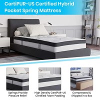 Roxbury Twin Size Tufted Upholstered Platform Bed In Dark Gray Fabric With 10 Inch Certipur-Us Certified Pocket Spring Mattress