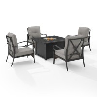 Dahlia 5Pc Outdoor Metal Conversation Set W/ Fire Table Taupe/Matte Black - Dante Fire Table & 4 Armchairs