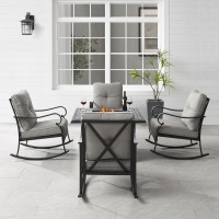 Dahlia 5Pc Outdoor Metal Conversation Set W/ Fire Table Taupe/Matte Black - Dante Fire Table & 4 Rocking Chairs