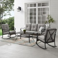 Dahlia 4Pc Outdoor Metal And Wicker Sofa Set Taupe/Matte Black - Sofa, Coffee Table & 2 Rocking Chairs