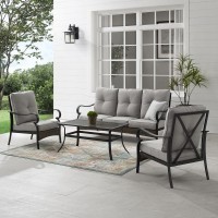 Dahlia 4Pc Outdoor Metal And Wicker Sofa Set Taupe/Matte Black - Sofa, Coffee Table & 2 Armchairs