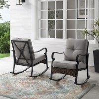 Dahlia 2Pc Outdoor Metal And Wicker Rocking Chair Set Taupe/Matte Black - 2 Rocking Chairs