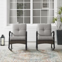 Dahlia 2Pc Outdoor Metal And Wicker Rocking Chair Set Taupe/Matte Black - 2 Rocking Chairs