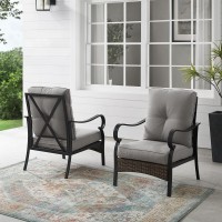 Dahlia 2Pc Outdoor Metal And Wicker Armchair Set Taupe/Matte Black - 2 Armchairs