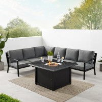 Clark 5Pc Outdoor Metal Sectional Set, Fire Table Charcoal,Matte Black