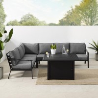 Clark 5Pc Outdoor Metal Sectional Set, Fire Table Charcoal,Matte Black