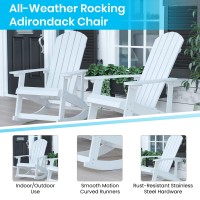 Savannah Set Of 2 White Commercial Grade All-Weather Poly Resin Wood Adirondack Rocking Chairs With 22 Round Wood Burning Fire Pit
