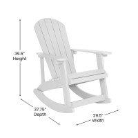 Set Of 4 Savannah Commercial Grade All-Weather Poly Resin Wood Adirondack Rocking Chairs With Side Table In White