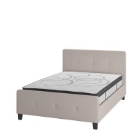 Tribeca Full Size Tufted Upholstered Platform Bed In Beige Fabric With 10 Inch Certipur-Us Certified Pocket Spring Mattress