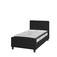 Tribeca Twin Size Tufted Upholstered Platform Bed In Black Fabric With 10 Inch Certipur-Us Certified Pocket Spring Mattress