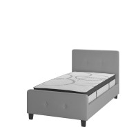 Tribeca Twin Size Tufted Upholstered Platform Bed In Light Gray Fabric With 10 Inch Certipur-Us Certified Pocket Spring Mattress