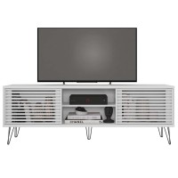 Better Home Products Frizz Mid-Century Modern Tv Stand For Up To 70 Inches Tv In White / Easy Assembly