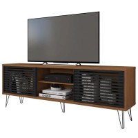 Better Home Products Frizz Mid-Century Modern Tv Stand For Up To 70 Inches Tv In Dark Walnut And Black / Easy Assembly