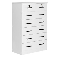 Better Home Products Cindy 7 Drawer Chest Wooden Dresser With Lock In White